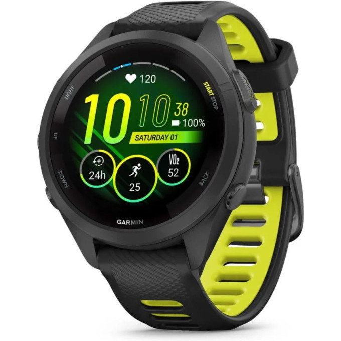 Часы GARMIN FORERUNNER 265S BLACK BEZEL AND CASE WITH BLACK/AMP YELLOW SILICONE BAND 010-02810-13